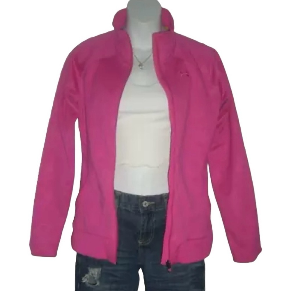 Under Armour Jacket Cold Gear Bright Pink Splatter Barbie Workout Athleisure Gym - Picture 2 of 14
